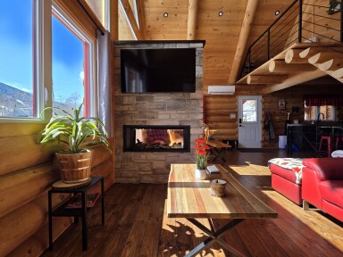 Chalet, Design D'intérieur, Bois, Salon, Bois Franc, Cheminée, Plancher