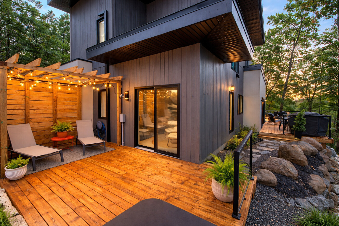 Chalet avec spa en hiver dans les Laurentides