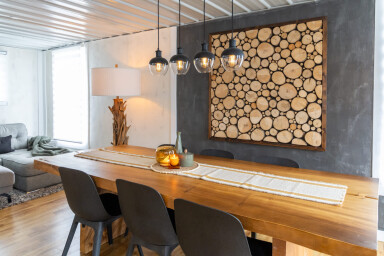 Chalet, Design D'intérieur, Table, Bois, Salle À Manger, Panneaux En Bois, Décoration D'intérieur