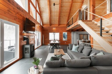 Québec, Indoors, Interior Design, Wood, Loft, Stained Wood, Living Room