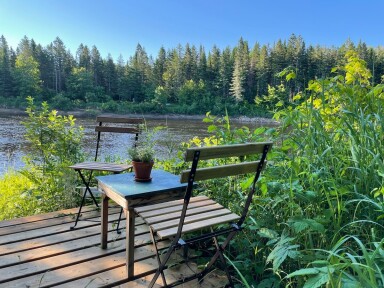 Québec, Nature, Outdoors, Scenery, Lakefront, Chair, Plant