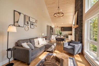 Chalet, Design D'intérieur, Décoration D'intérieur, Salon, Canapé, Lampe, Table