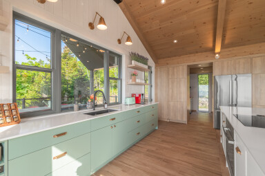 Chalet, Design D'intérieur, Évier, Bois, Lampe, Cuisine, Plancher
