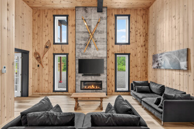 Québec, Intérieur, Design D'intérieur, Panneaux En Bois, Salon, Bois, Cheminée