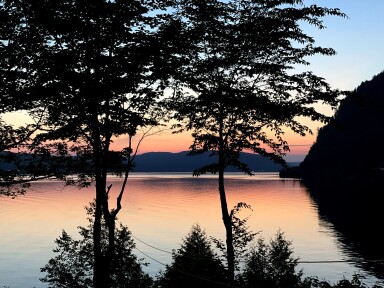 Québec, Ciel, Silhouette, Arbre, Coucher De Soleil, Paysage, Lac