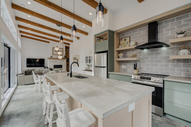 Cottage, Indoors, Interior Design, Kitchen, Kitchen Island, Dining Table, Dining Room