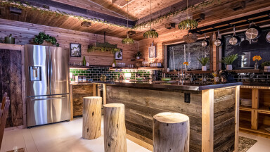 Canada, Indoors, Interior Design, Refrigerator, Wood, Person, Bar
