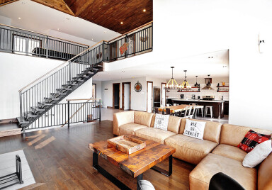 Chalet, Intérieur, Salon, Design D'intérieur, Loft, Escalier, Table
