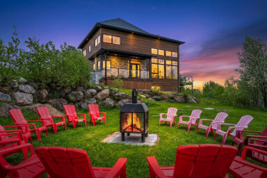 Chalet, Herbe, Jardin, Chaise, Abri, Paysage, Cheminée