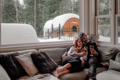 Cottage, Couch, Shelter, Living Room, Adult, Person, Woman