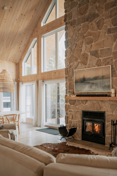Chalet, Intérieur, Design D'intérieur, Cheminée, Foyer, Salon, Décoration D'intérieur