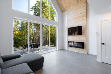 Cottage, Indoors, Interior Design, Living Room, Floor, Flooring, Fireplace