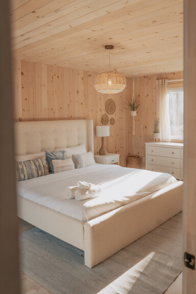 Canada, Intérieur, Design D'intérieur, Panneaux De Bois, Lampe, Lit, Plante