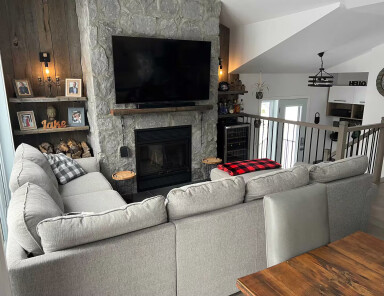 Cottage, Interior Design, Home Decor, Fireplace, Couch, Living Room, Monitor