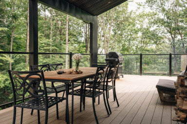 Chalet, Nature, Paysage, Véranda, Chaise, Table, Design D'intérieur