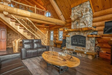 Cottage, Interior Design, Wood, Hardwood, Stained Wood, Living Room, Fireplace