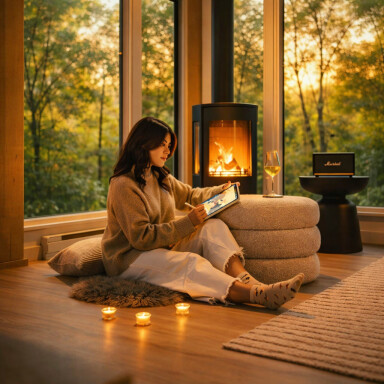 Chalet, Personne, Assise, Cheminée, Adulte, Femme