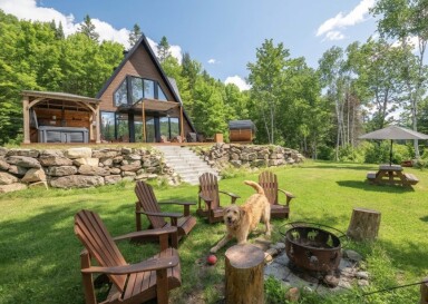 Québec, Outdoors, Scenery, Chair, Backyard, Grass, Dog