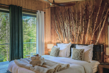 Nature,, Indoors, Interior Design, Ceiling Fan, Wood, Wood Panels, Bed