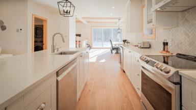 Chalet, Intérieur, Design D'intérieur, Cuisine, Plancher, Bois, Plancher